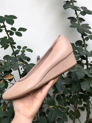 Cao gót đế xuồng da thật nude 3cm mũi xoài