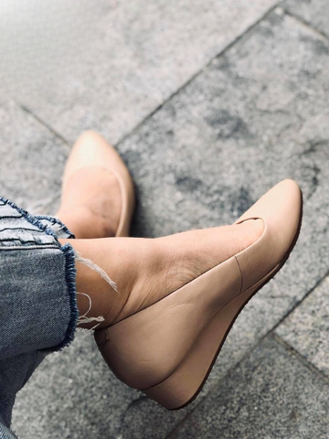 Cao gót đế xuồng da thật nude 3cm mũi xoài