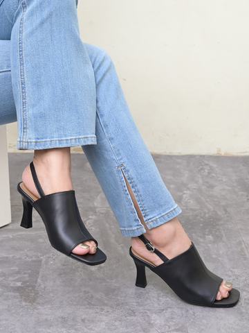 Sandal boot cao gót nữ UKAS da bò Ý gót nhỏ loe 8cm 535UKAP230326