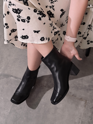 Boot nữ da dê 6cm mũi vuông captoe chéo FAYE 911