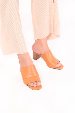 Guốc cao gót trụ tròn đai da trần chỉ