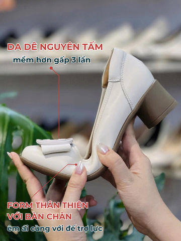 Giày cao gót da dê 4cm mũi tròn nơ chữ C DARIA 6902