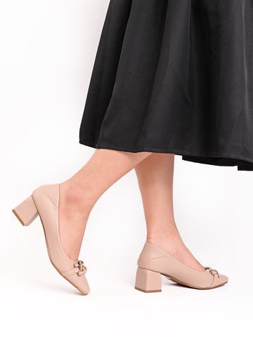 Giày cao gót công sở nữ mũi vuông đai xích to gót trụ vát