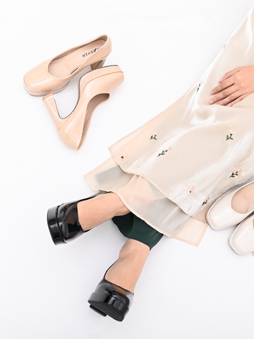 Giày cao gót đế đúp 9cm da bóng mềm khoét V 81303