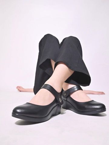 Giày đế xuồng da dê mũi thon quai ngang dán đế 5cm 5979