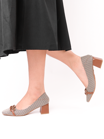 Giày cao gót công sở nữ mũi vuông đai xích to gót trụ vát