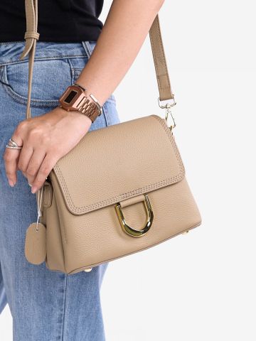 Túi nữ da thật nắp gập khuy kim loại