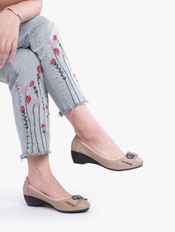 Giày nữ da thật đế xuồng mũi nơ BB đính đá