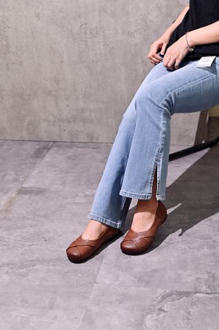 Giày bệt da dê mũi tròn hai đai vắt chéo - 2268