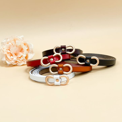 Thắt lưng nữ da thật mặt kim loại nơ đồng