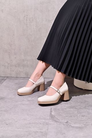 Giày maryjane 6.5cm đế đúp mũi vuông trơn quai ngang - 909-3