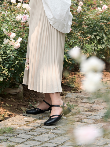 Slingback da microfiber siêu mềm 4cm mũi vuông trơn cutout 6018-26