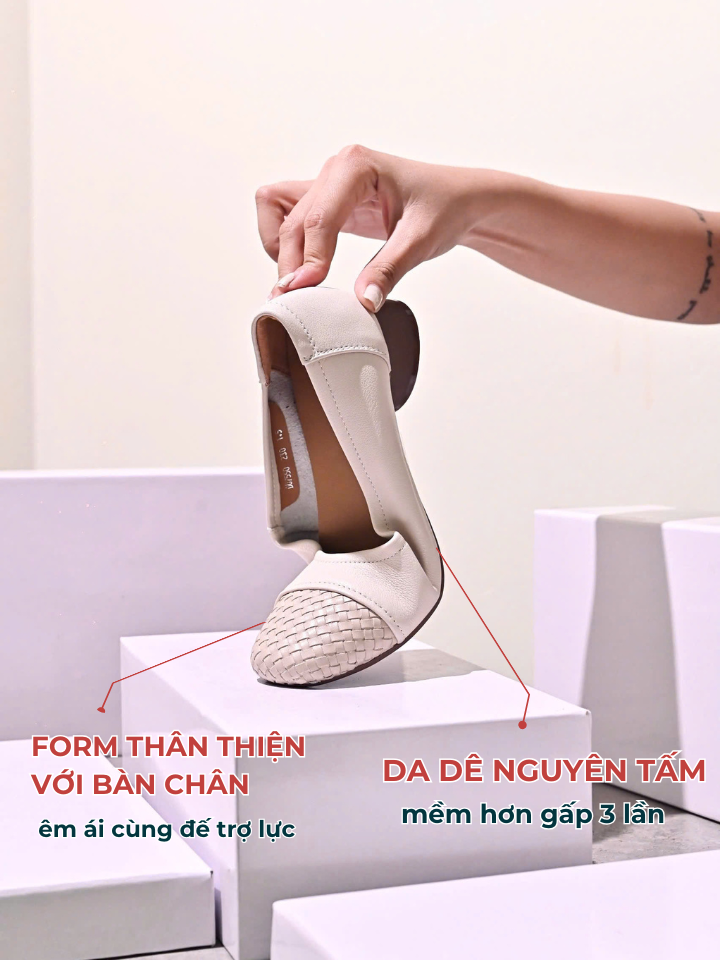 giày da dê mũi captoe đan cao 3cm -  7550