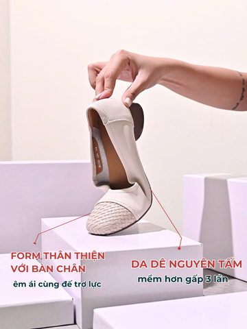 Giày da dê mũi captoe đan cao 3cm -  7550