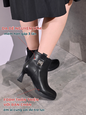 Boot da dê 7cm mũi thon đế đúp đai gắn hoa hồng - 5092