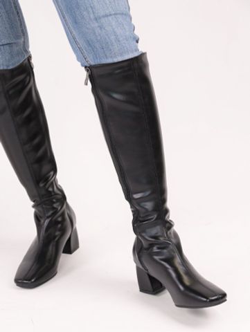 Boot đùi nữ khóa cạnh gót lượn mũi vuông thon - 64SAM220829