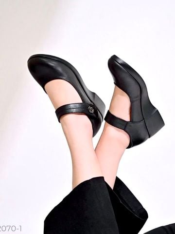 Giày đế xuồng da dê mũi thon quai ngang dán đế 5cm 5979