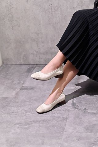 Giày da dê mũi captoe đan cao 3cm -  7550