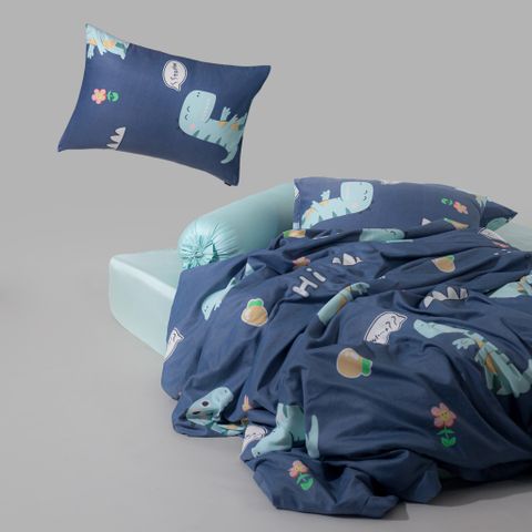  Bộ Chăn Ga Gối 5 Món Gòn Bedding Lụa Tencel Hoạ tiết Kích Thước 1m6x2m - 1m8x2m Hoạ Tiết Khủng Long Xanh Navy 