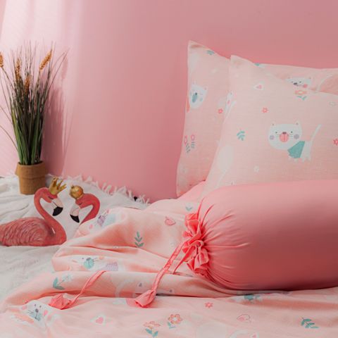  Bộ Chăn Ga Gối 5 Món Gòn Bedding Lụa Tencel Hoạ tiết Kích Thước 1m6x2m - 1m8x2m Hoạ Tiết Mèo Nền Hồng 