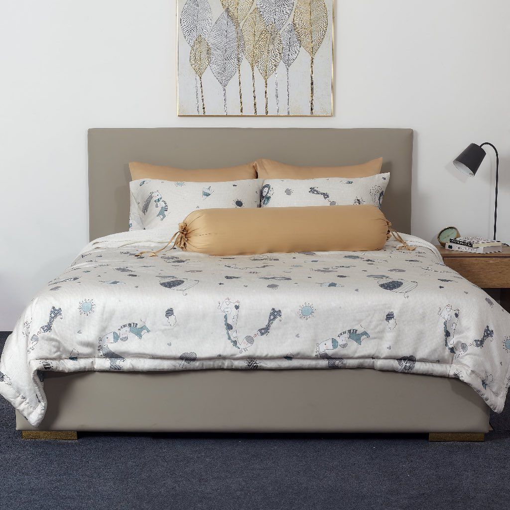  Bộ Chăn Ga Gối 5 Món Gòn Bedding Lụa Tencel Hoạ tiết Kích Thước 1m6x2m - 1m8x2m Hoạ Tiết Sư Tử Mặt Trời 