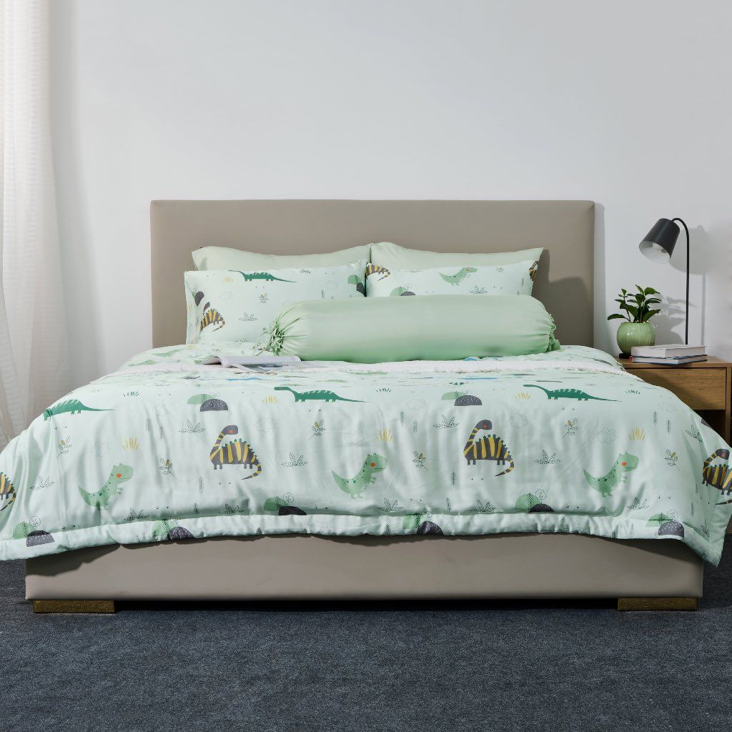  Bộ Chăn Ga Gối 5 Món Gòn Bedding Lụa Tencel Hoạ Tiết Thế Giới Khủng Long 