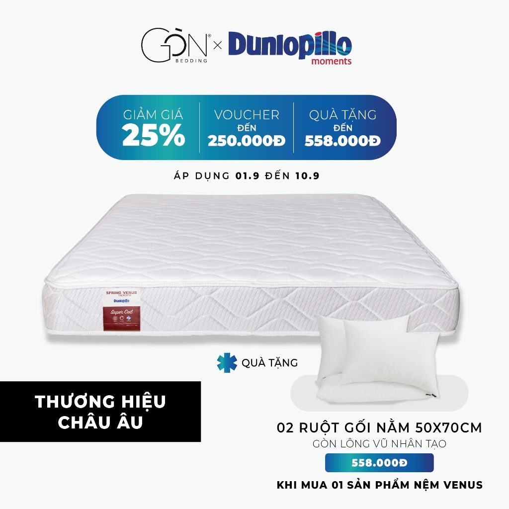  Nệm Lò Xo Dunlopillo Venus Supreme cao 23 cm 1mx2m | 1m2x2m | 1m4x2m| 1m6x2m | 1m8x2m | 2mx2m | 2m2x2m 