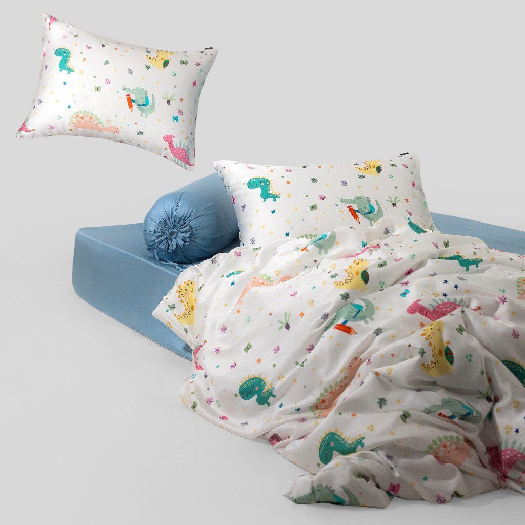  Bộ Chăn Ga Gối 5 Món Gòn Bedding Tencel Hoạ Tiết Khủng Long Nhí 