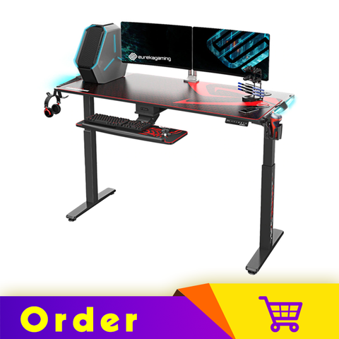 Eureka Gaming General Series EGD-S62B Standing E-Sport Desk With RGB Lighting, Home Office Gaming Computer Desk, Black