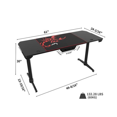 Eureka Ergonomic® 60'' Large Home Office Gaming Computer Desk, I60 Black, I Shaped Round Legs