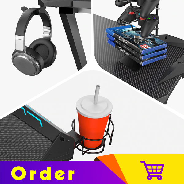 Eureka Gaming® Gamer's Gear Rack Bundle New - Cup Holder, Headset Hook & Controller Rack - Black