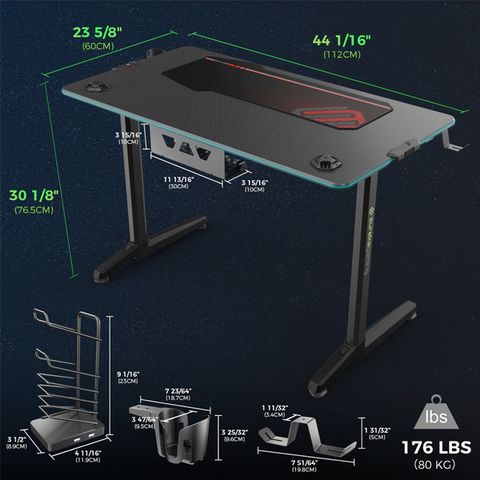 Eureka Gaming Colonel Series GIP 44'' Home Office E-sports Computer Desk With Fiber Optic RGB Lighting