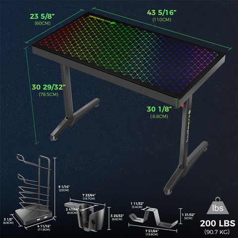 Eureka Gaming General Series GTG-I43 E-sport Home Office E-sports Computer Desk, Glass Desktop & APP Control Lighting