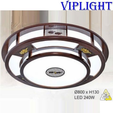  Đèn Mâm Gỗ Ốp Trần Tròn (Phi Ø800) Led Ba Màu Trang Trí VLHFOTG31 