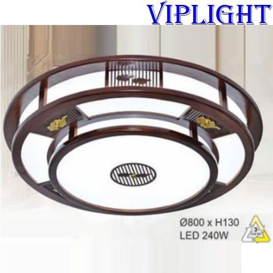 Đèn Mâm Gỗ Ốp Trần Tròn (Phi Ø800) Led Ba Màu Trang Trí VLHFOTG31