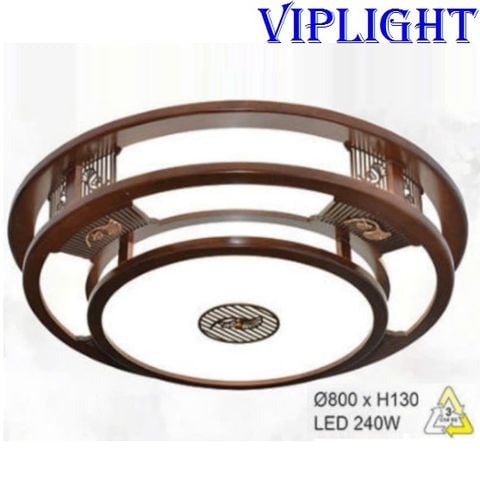  Đèn Mâm Gỗ Ốp Trần Tròn (Phi Ø800) Led Ba Màu Trang Trí VLHFOTG33 