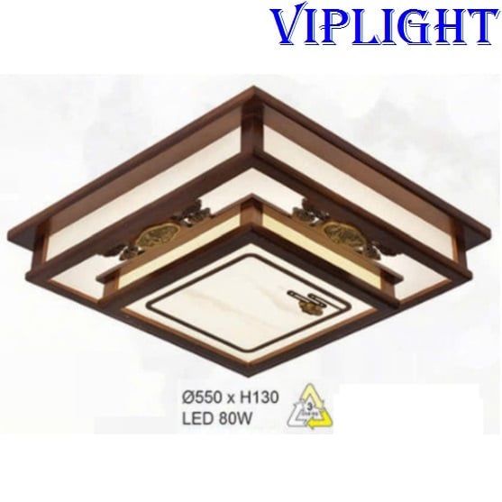Đèn Mâm Gỗ Ốp Trần Vuông Led 3 Màu Trang Trí VLHFOTG34