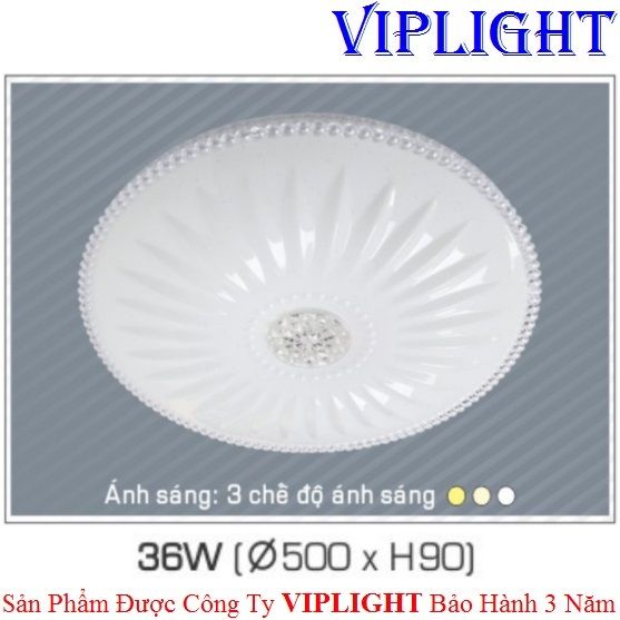 ĐÈN MÂM ỐP TRẦN LED 36W 3 MÀU TRANG TRÍ 059 PHI Ø500