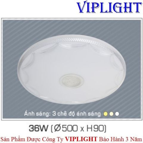  ĐÈN MÂM ỐP TRẦN LED 36W BA MÀU TRANG TRÍ 062 PHI Ø500 