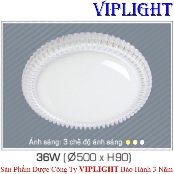 ĐÈN MÂM ỐP TRẦN TRANG TRÍ LED 36W 3 MÀU 060 PHI Ø500