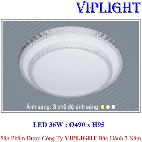  ĐÈN MÂM ỐP TRẦN TRANG TRÍ LED 3 MÀU 36W 057 PHI Ø490 