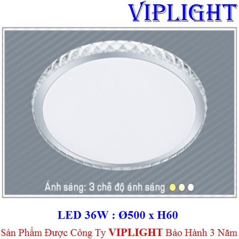  ĐÈN MÂM ỐP TRẦN TRANG TRÍ LED 3 MÀU 36W 058 PHI Ø500 