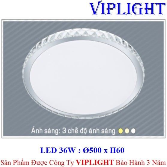 ĐÈN MÂM ỐP TRẦN TRANG TRÍ LED 3 MÀU 36W 058 PHI Ø500