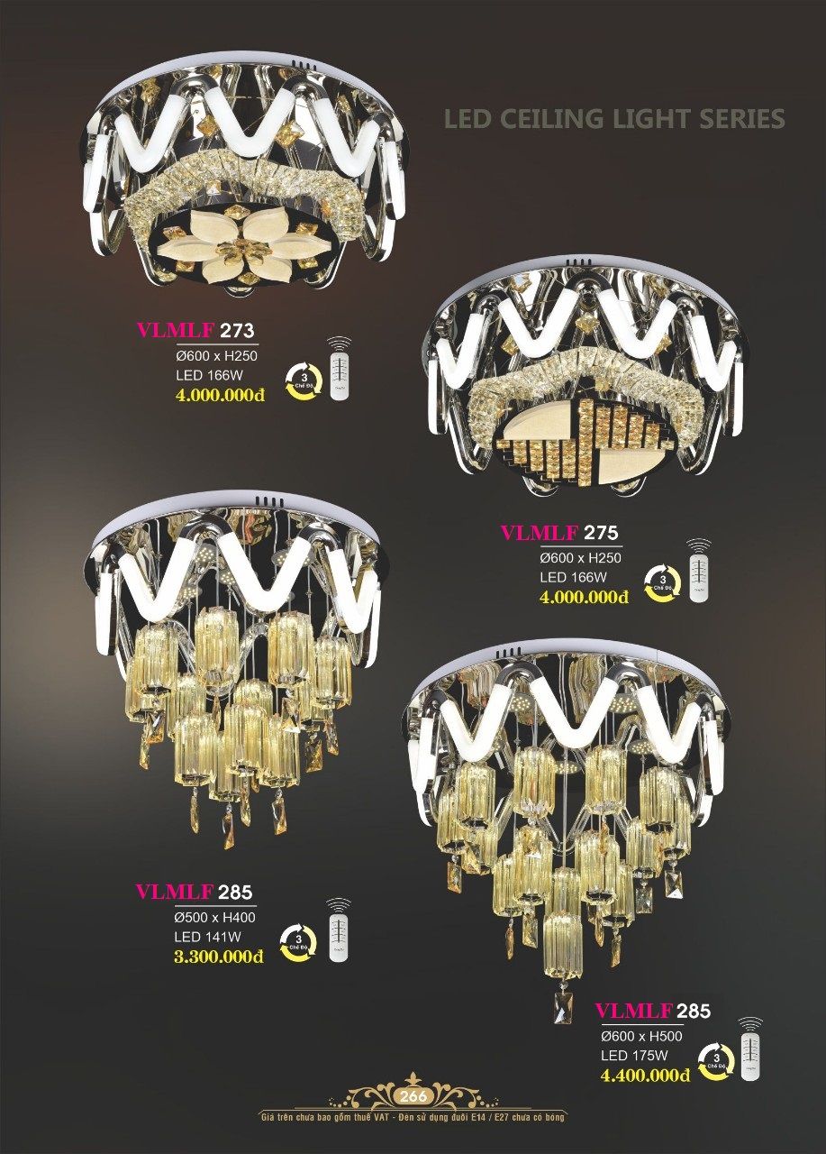 ĐÈN MÂM ỐP TRẦN PHA LÊ LED TRANG TRÍ PHÒNG KHÁCH, PHÒNG NGỦ VLMLF 273, VLMLF 275, VLMLF 285