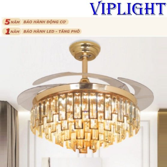 QUẠT TRẦN ĐÈN PHA LÊ CÁNH GẬP (CÁNH XẾP, MỞ) TRANG TRÍ 6140