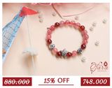  Vòng Thạch anh dâu hồng mix Garnet và charm bạc cho bé 