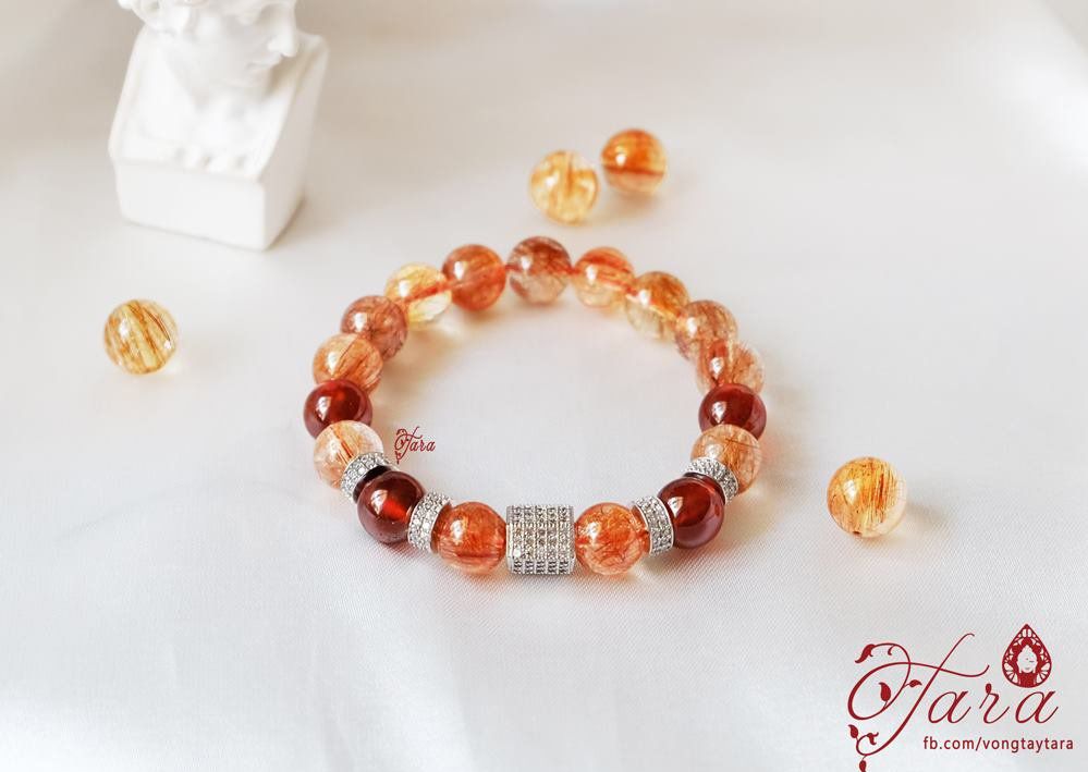  Garnet mix Thạch Anh Tóc Đỏ và charm bạc 