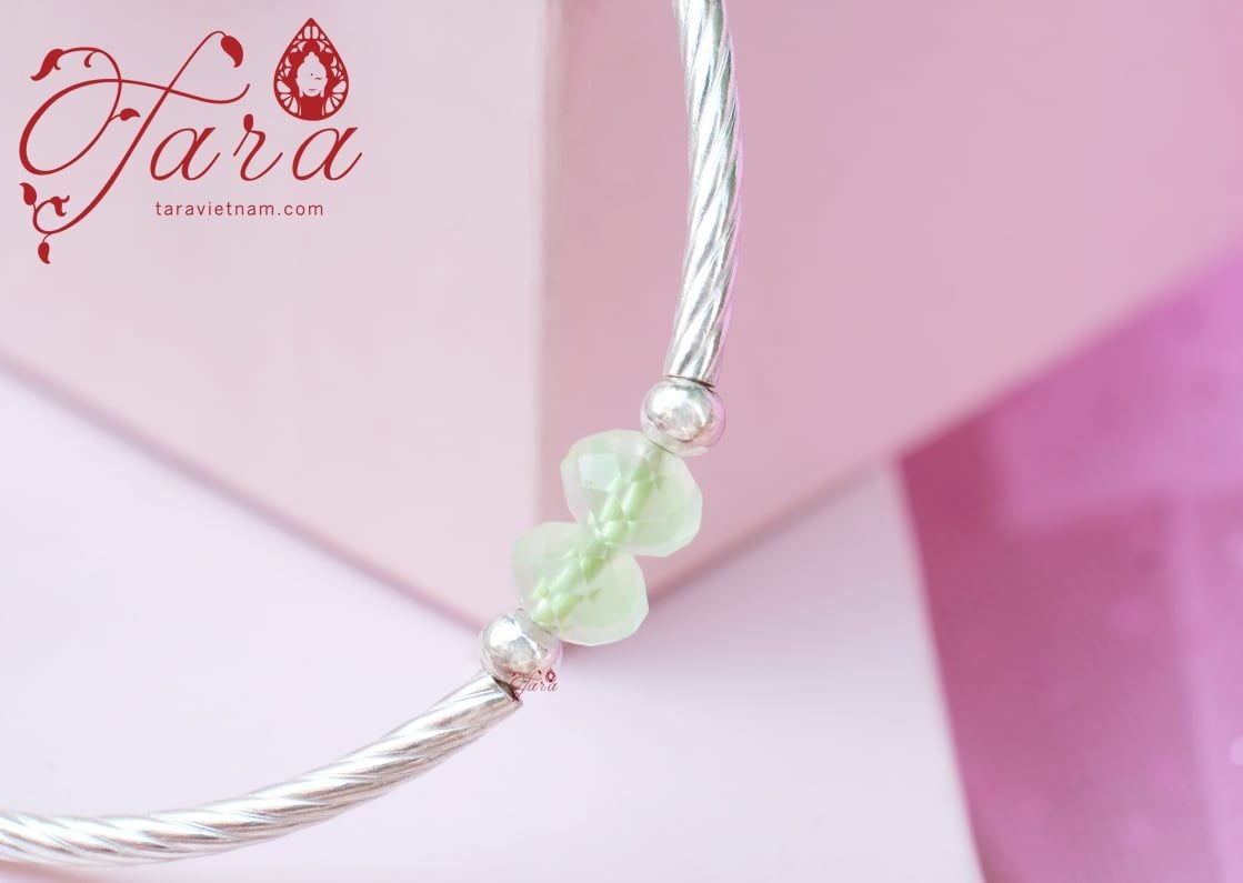  Lắc bạc Prehnite mix Hổ Phách xinh yêu 