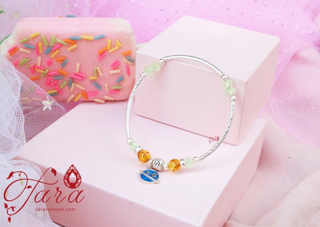  Lắc bạc Prehnite mix Hổ Phách xinh yêu 