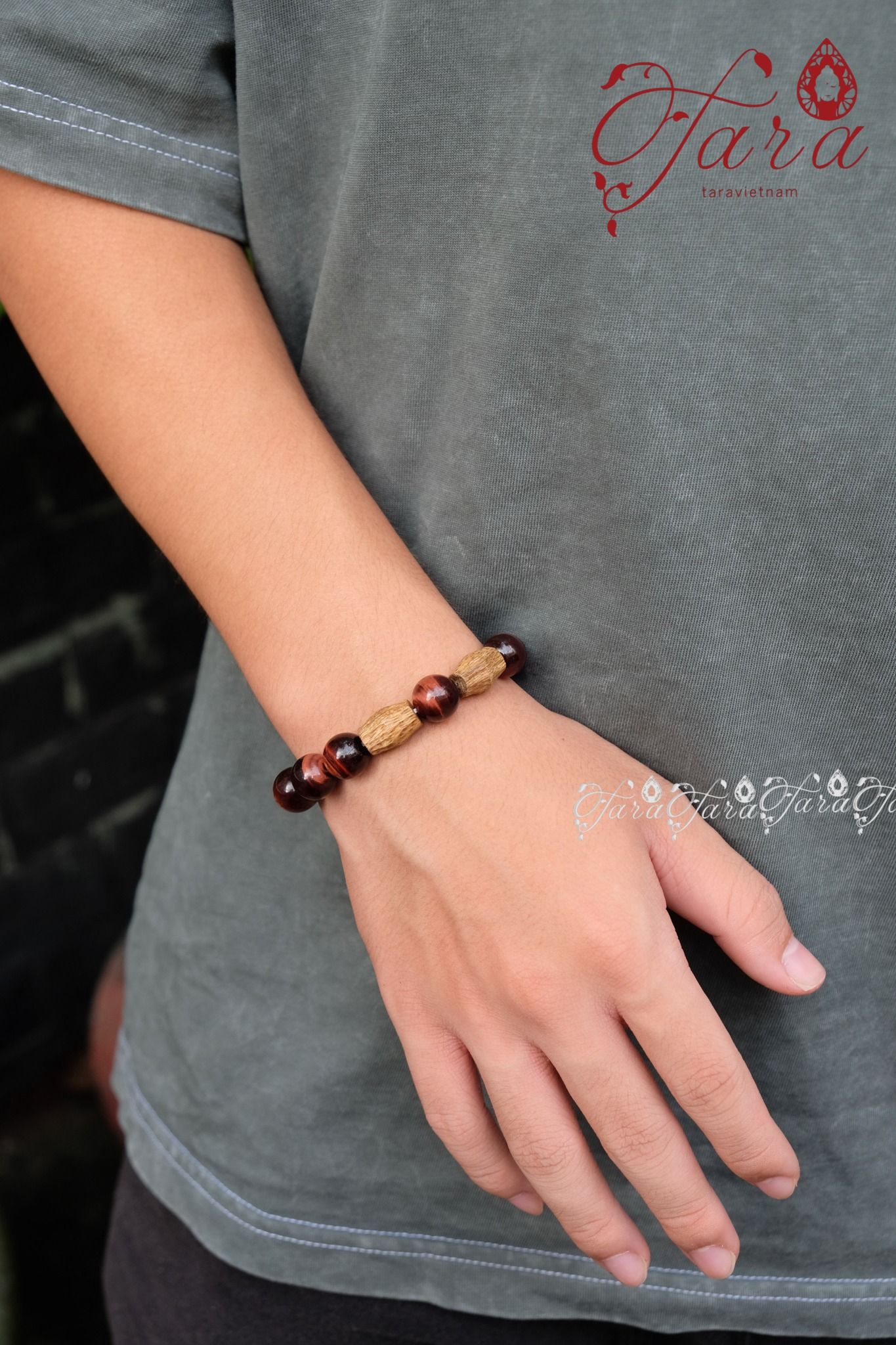  Vòng Nam Trầm Hương, Mắt Hổ Nâu Đỏ 